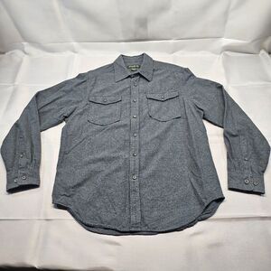 Eddie Bauer Shirt Men's M Heavy Cotton Dark Gray Button Up‎ Flap Front Pockets